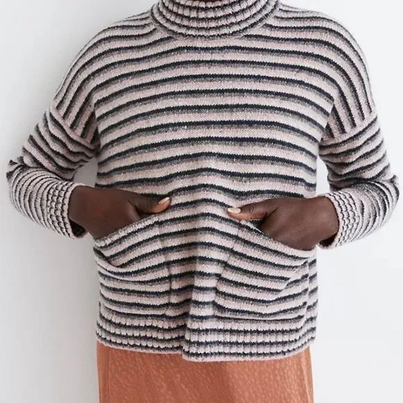 🅽🅴🆆 𝓜𝓪𝓭𝓮𝔀𝓮𝓵𝓵 merino wool fair trade pocket stripe sweater, XXS