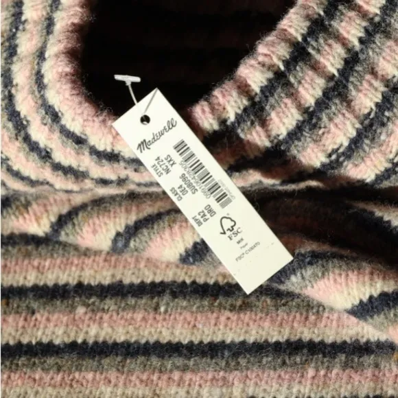🅽🅴🆆 𝓜𝓪𝓭𝓮𝔀𝓮𝓵𝓵 merino wool fair trade pocket stripe sweater, XXS