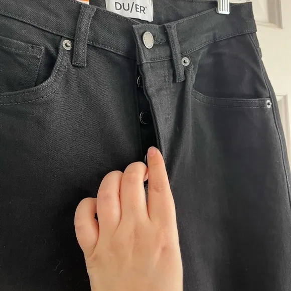 🚓 NWT Du/er Midweight Performance Denim High Rise Taper 90s Jean Black 25W 31L