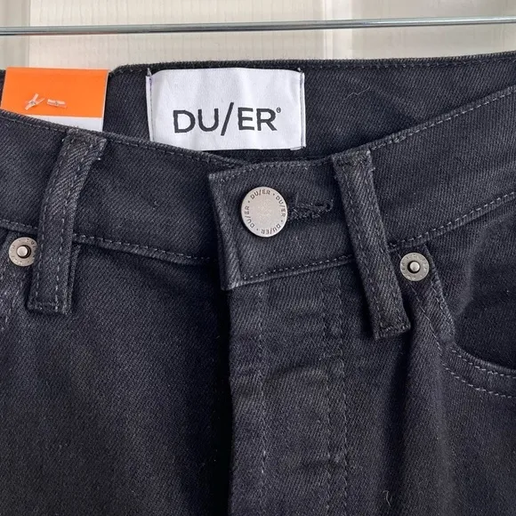 🚓 NWT Du/er Midweight Performance Denim High Rise Taper 90s Jean Black 25W 31L