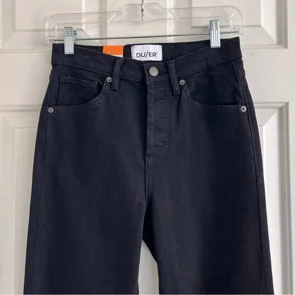 🚓 NWT Du/er Midweight Performance Denim High Rise Taper 90s Jean Black 25W 31L