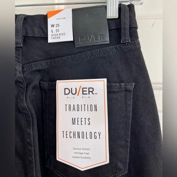 🚓 NWT Du/er Midweight Performance Denim High Rise Taper 90s Jean Black 25W 31L
