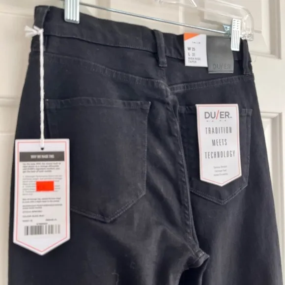🚓 NWT Du/er Midweight Performance Denim High Rise Taper 90s Jean Black 25W 31L