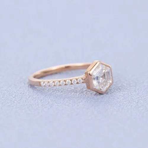 0.72ct Hexagon cut Moissanite Engagement Ring women Gold vintage diamond wedding ring jewelry Promise Anniversary gift for her