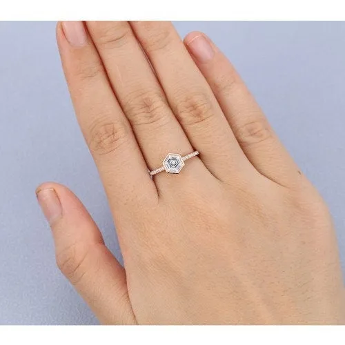 0.72ct Hexagon cut Moissanite Engagement Ring women Gold vintage diamond wedding ring jewelry Promise Anniversary gift for her