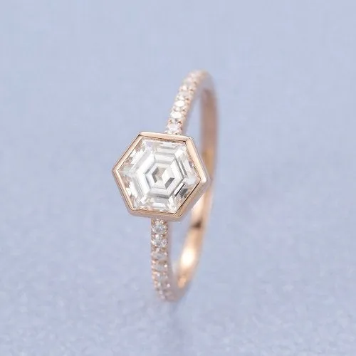 0.72ct Hexagon cut Moissanite Engagement Ring women Gold vintage diamond wedding ring jewelry Promise Anniversary gift for her
