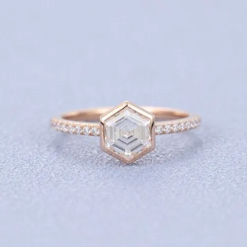 0.72ct Hexagon cut Moissanite Engagement Ring women Gold vintage diamond wedding ring jewelry Promise Anniversary gift for her