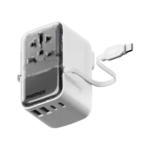 1-World  Flow 4-Port Travel Charger With Built-In USB-C Cable 35W