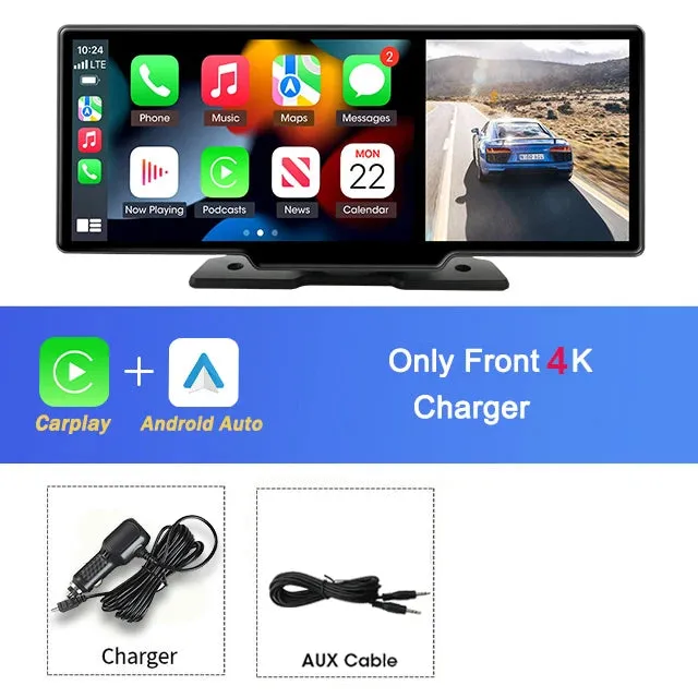 10.26" 4K Dash Cam with CarPlay - Android Auto - Dual Lens & GPS