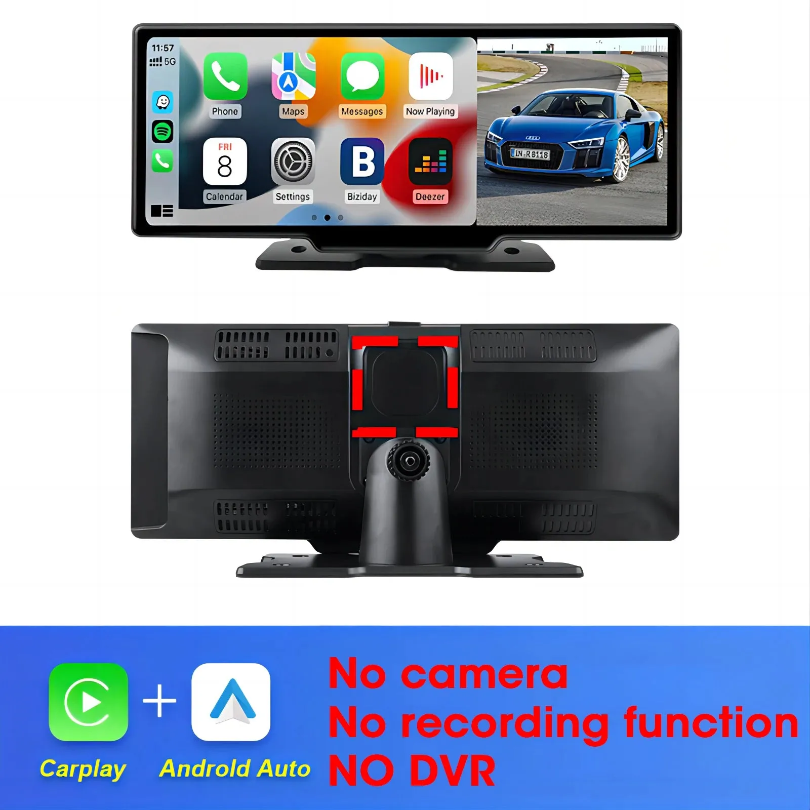 10.26" 4K Dash Cam with CarPlay - Android Auto - Dual Lens & GPS