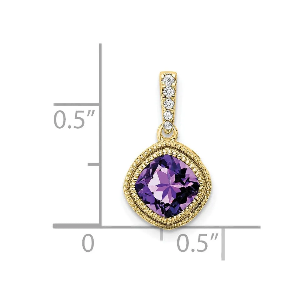 10k Cushion Amethyst and Diamond Pendant