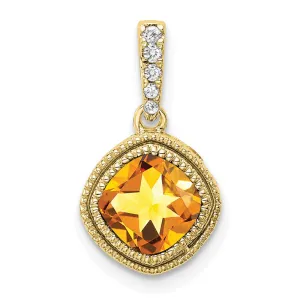 10k Cushion Citrine and Diamond Pendant