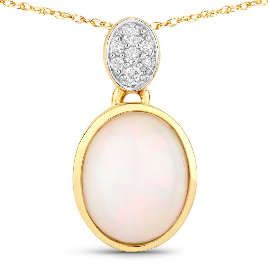 10K Gold Ethiopian Opal and Diamond Slide Necklace