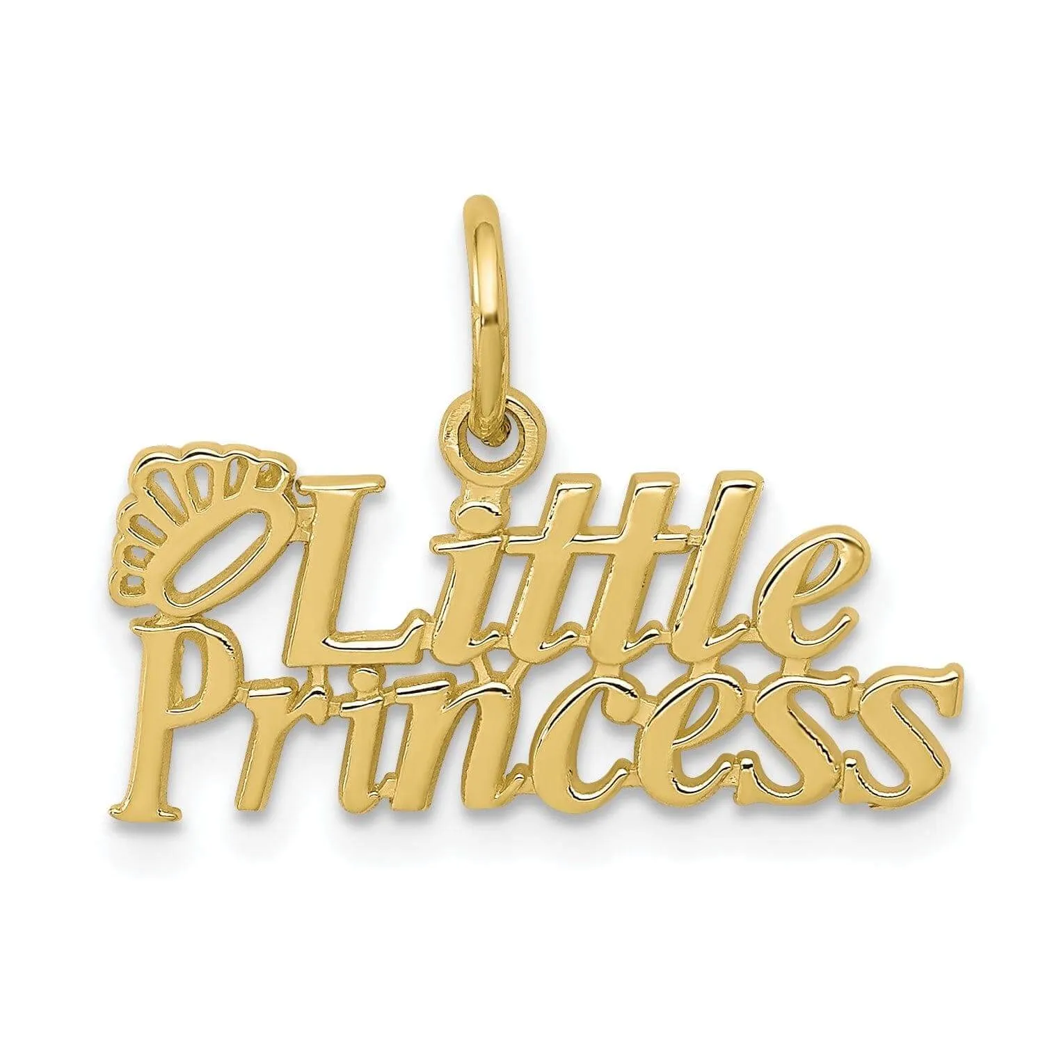 10K Solid Yellow Gold Little Princess Crown Charm Pendant