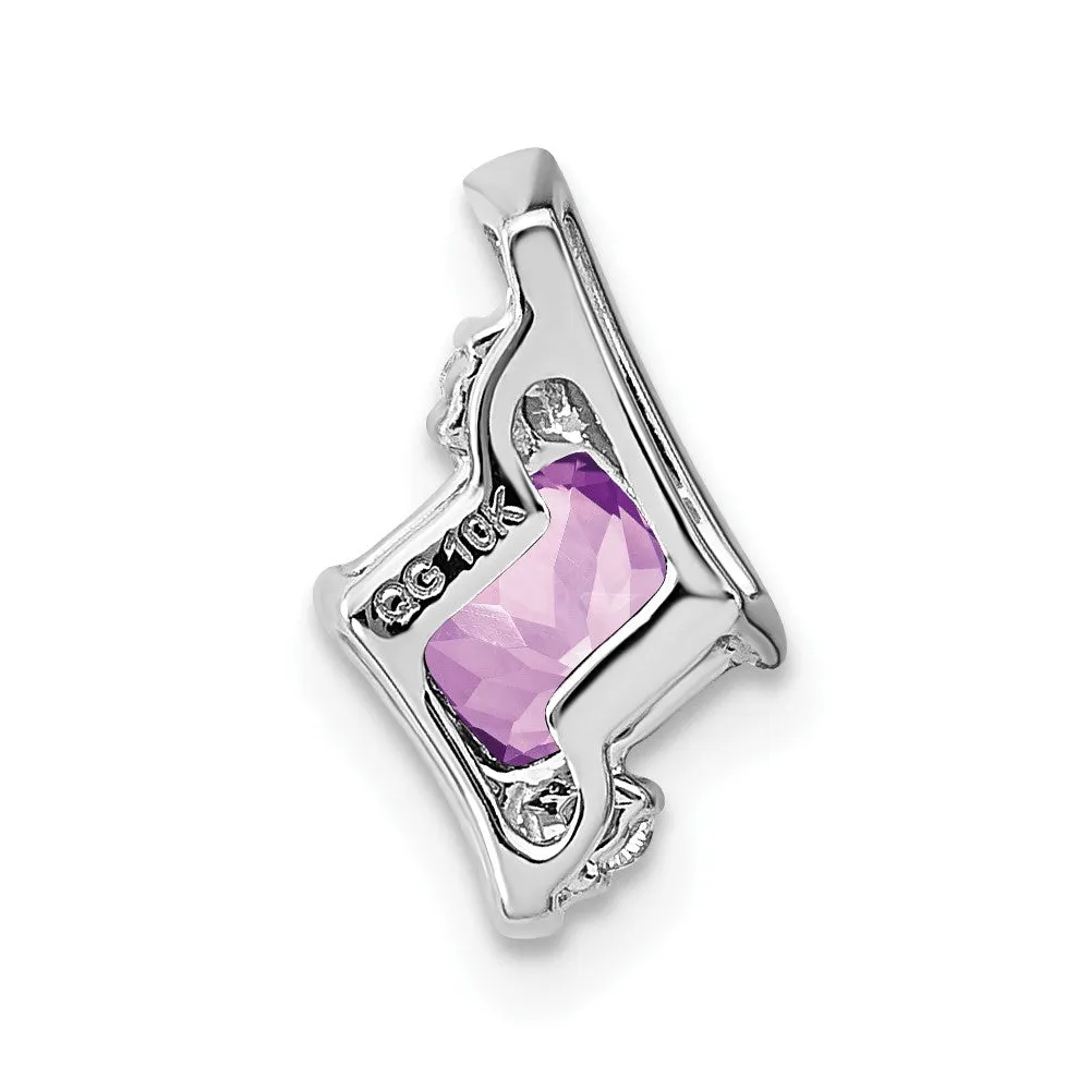 10k White Gold Antique Cushion Amethyst and Diamond Chain Slide