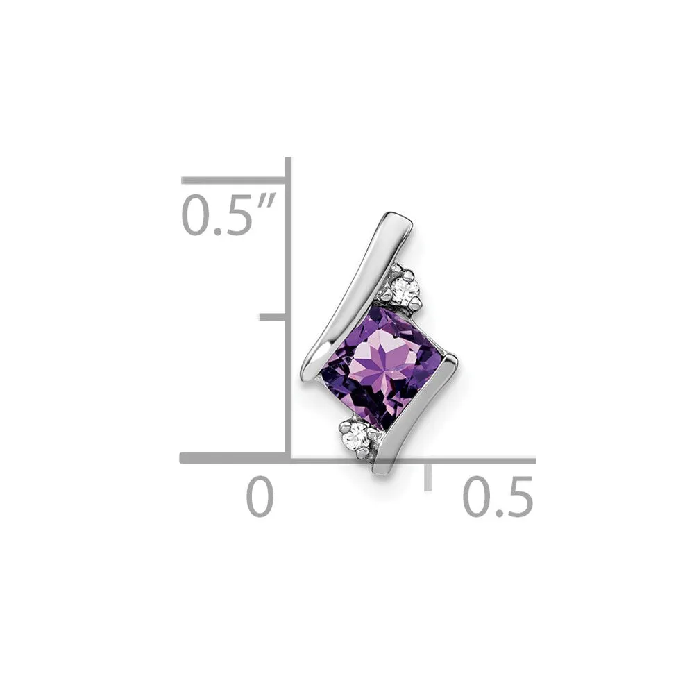 10k White Gold Antique Cushion Amethyst and Diamond Chain Slide
