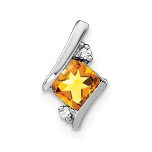 10k White Gold Antique Cushion Citrine and Diamond Chain Slide