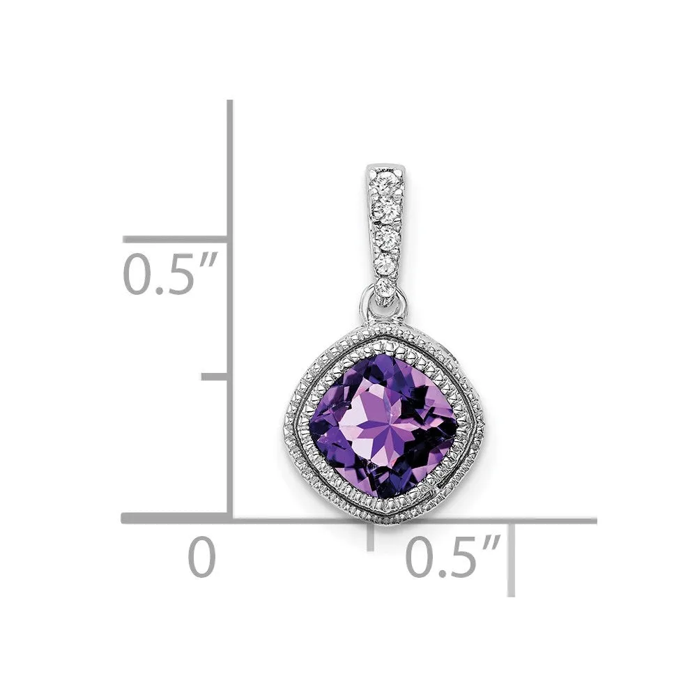 10k White Gold Cushion Amethyst and Diamond Pendant