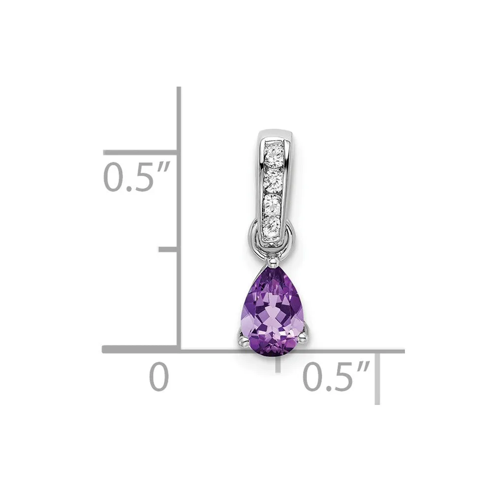 10k White Gold Pear Amethyst and Diamond Pendant