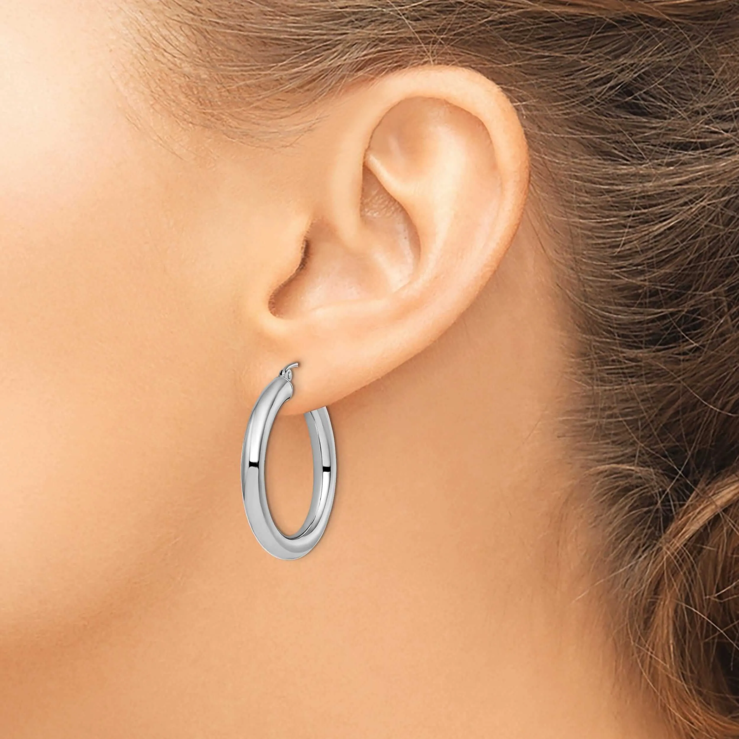 10K White Gold Polish Lightweight Hoop Earrings