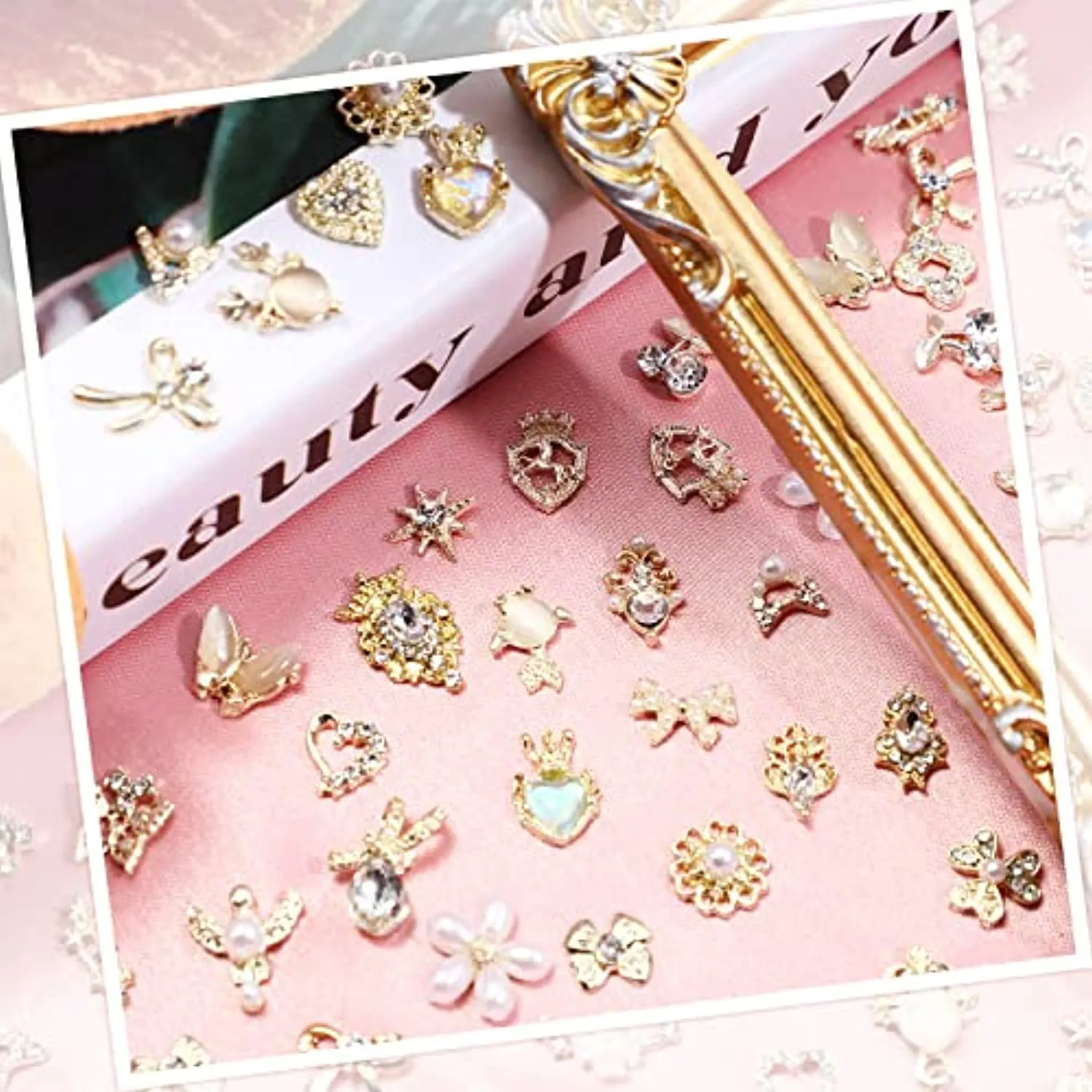 120 Pcs 3D Nail Charm Luxury Nail Diamonds Rhinestones Bling Nail Jewels Metal Nail Decorations Gold Nail Charm Alloy Gem Stones for DIY Manicure Nails Jewelry Making Crafts, Various Design
