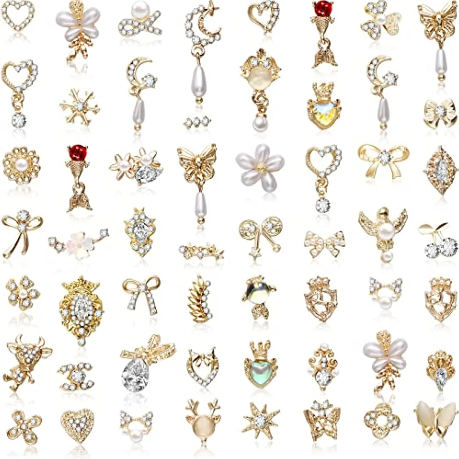 120 Pcs 3D Nail Charm Luxury Nail Diamonds Rhinestones Bling Nail Jewels Metal Nail Decorations Gold Nail Charm Alloy Gem Stones for DIY Manicure Nails Jewelry Making Crafts, Various Design