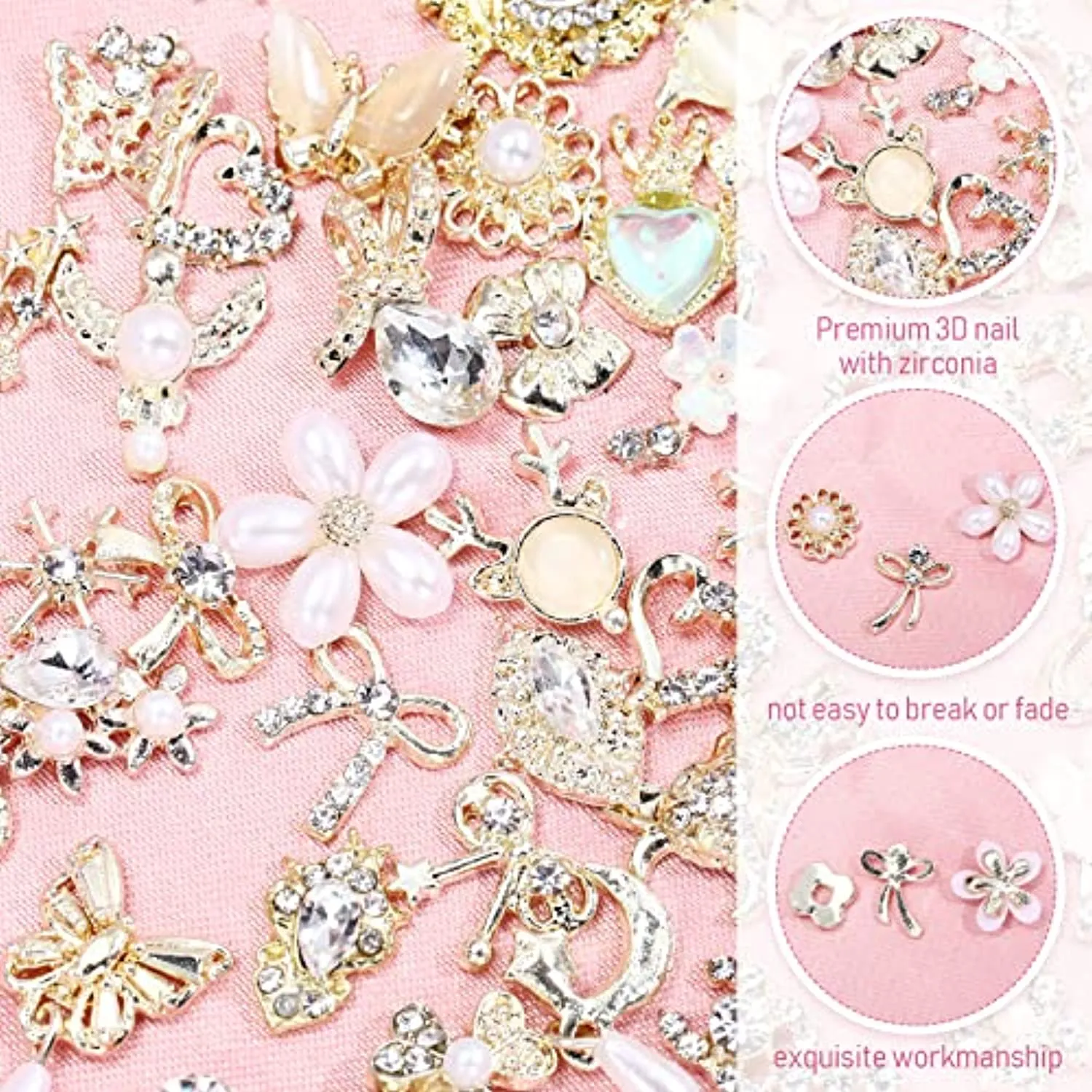 120 Pcs 3D Nail Charm Luxury Nail Diamonds Rhinestones Bling Nail Jewels Metal Nail Decorations Gold Nail Charm Alloy Gem Stones for DIY Manicure Nails Jewelry Making Crafts, Various Design
