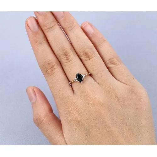 1.25ct oval shaped rose gold moissanite Black Onyx engagement ring for women Unique vintage diamond jewelry Surprise Proposal Promise gift