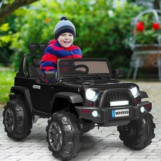 12V Kids Ride On Truck with Remote Control and Double Magnetic Door-Black - Colo