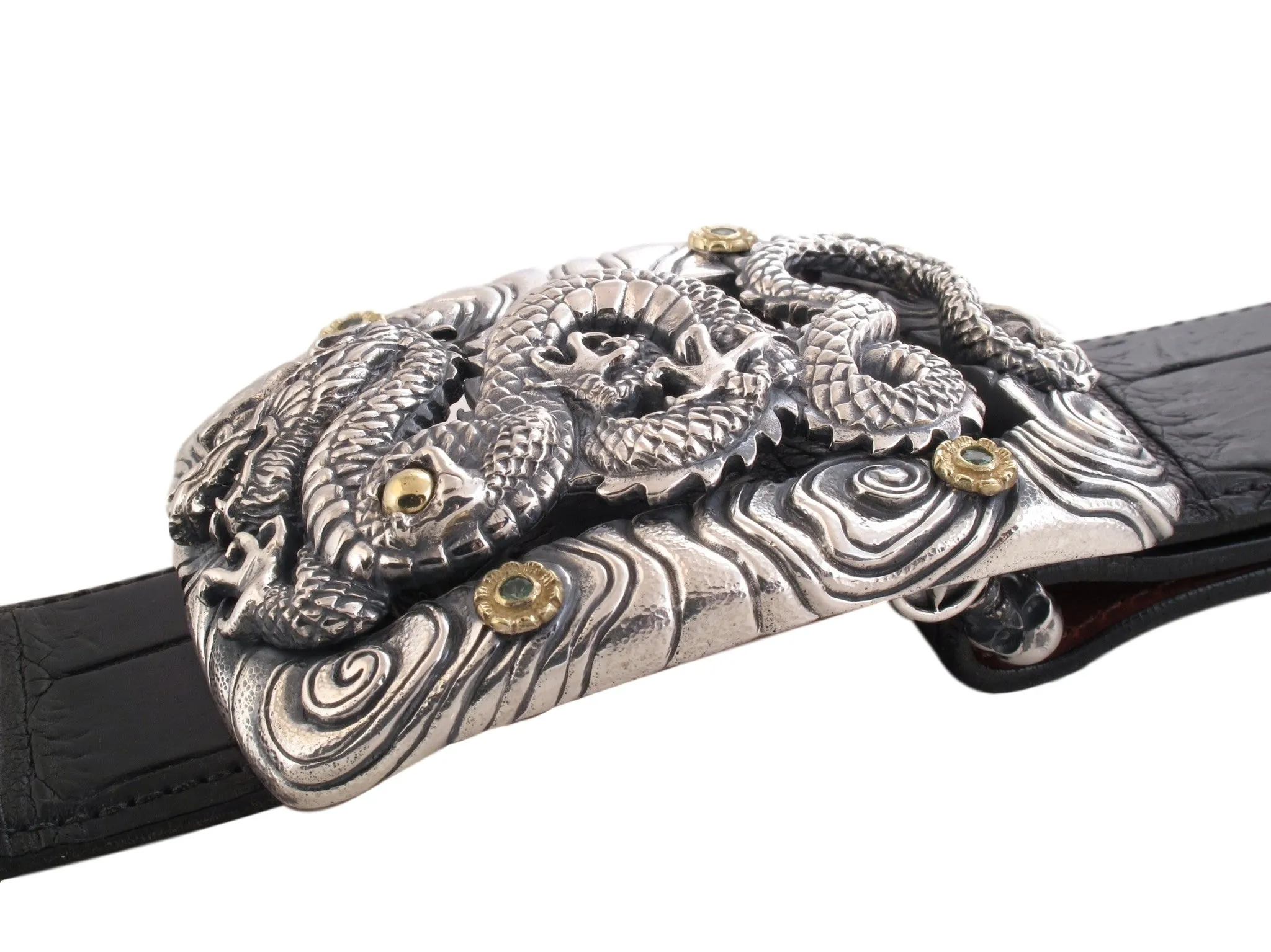 #1366 Custom Sterling, 18kt Trophy Buckle with Tsavorite Stones