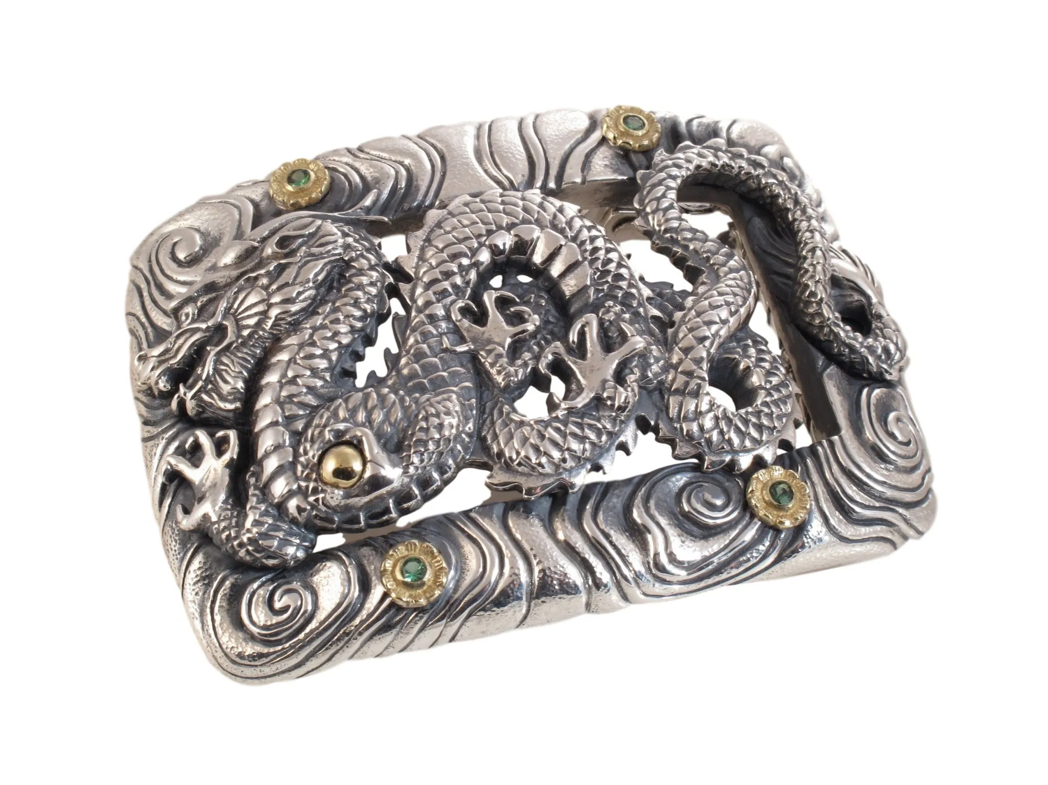 #1366 Custom Sterling, 18kt Trophy Buckle with Tsavorite Stones