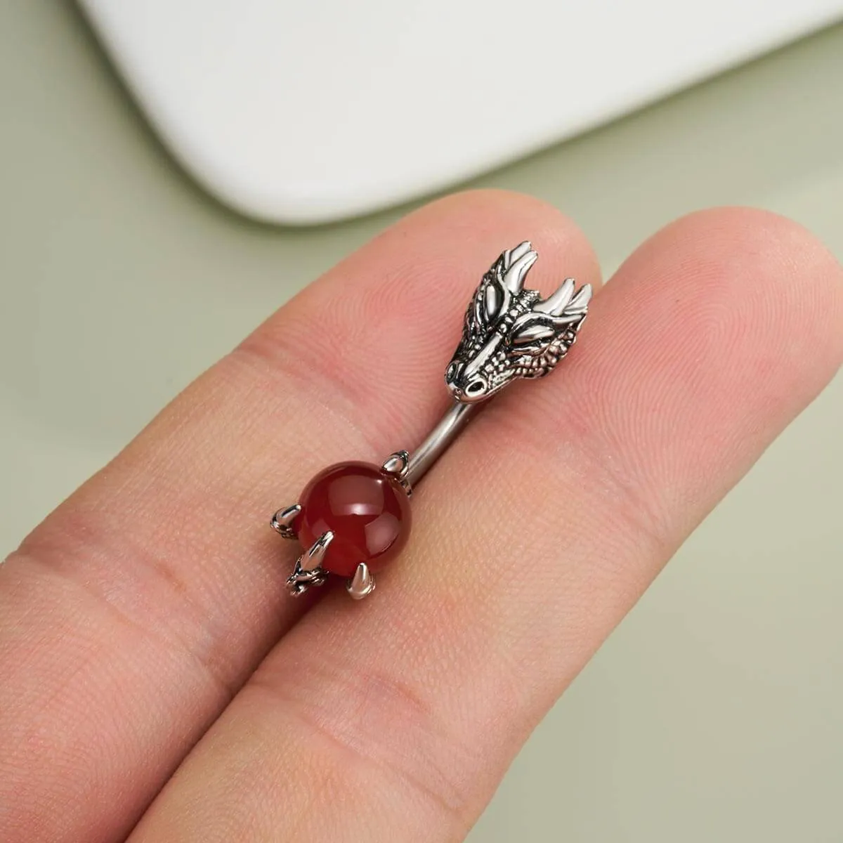 14G Dragon Head Natural Stone Belly Ring
