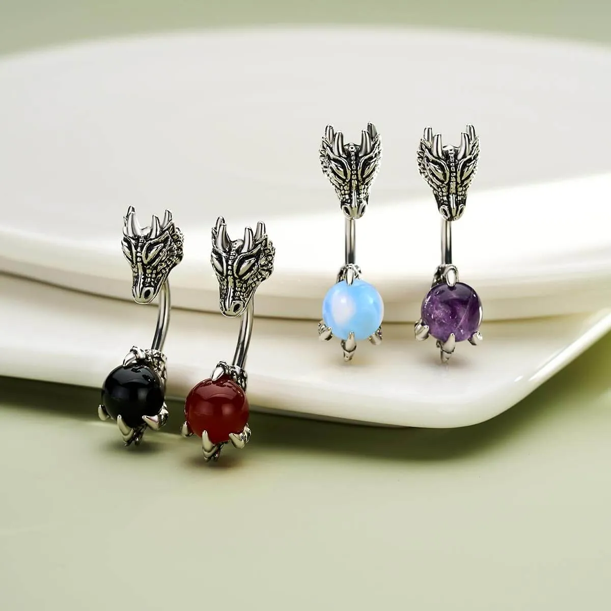 14G Dragon Head Natural Stone Belly Ring