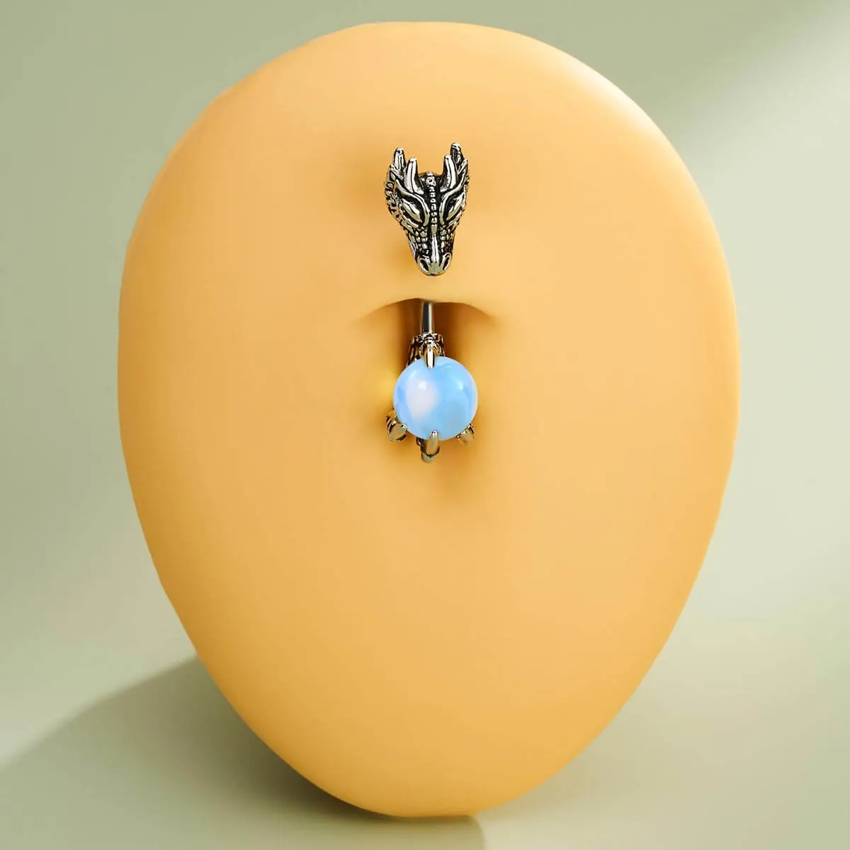 14G Dragon Head Natural Stone Belly Ring