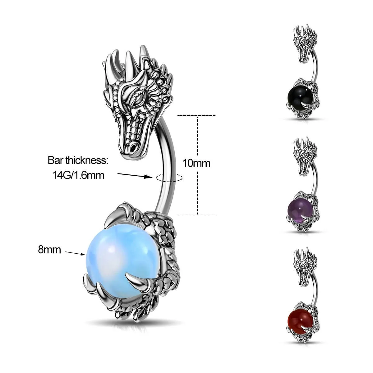 14G Dragon Head Natural Stone Belly Ring
