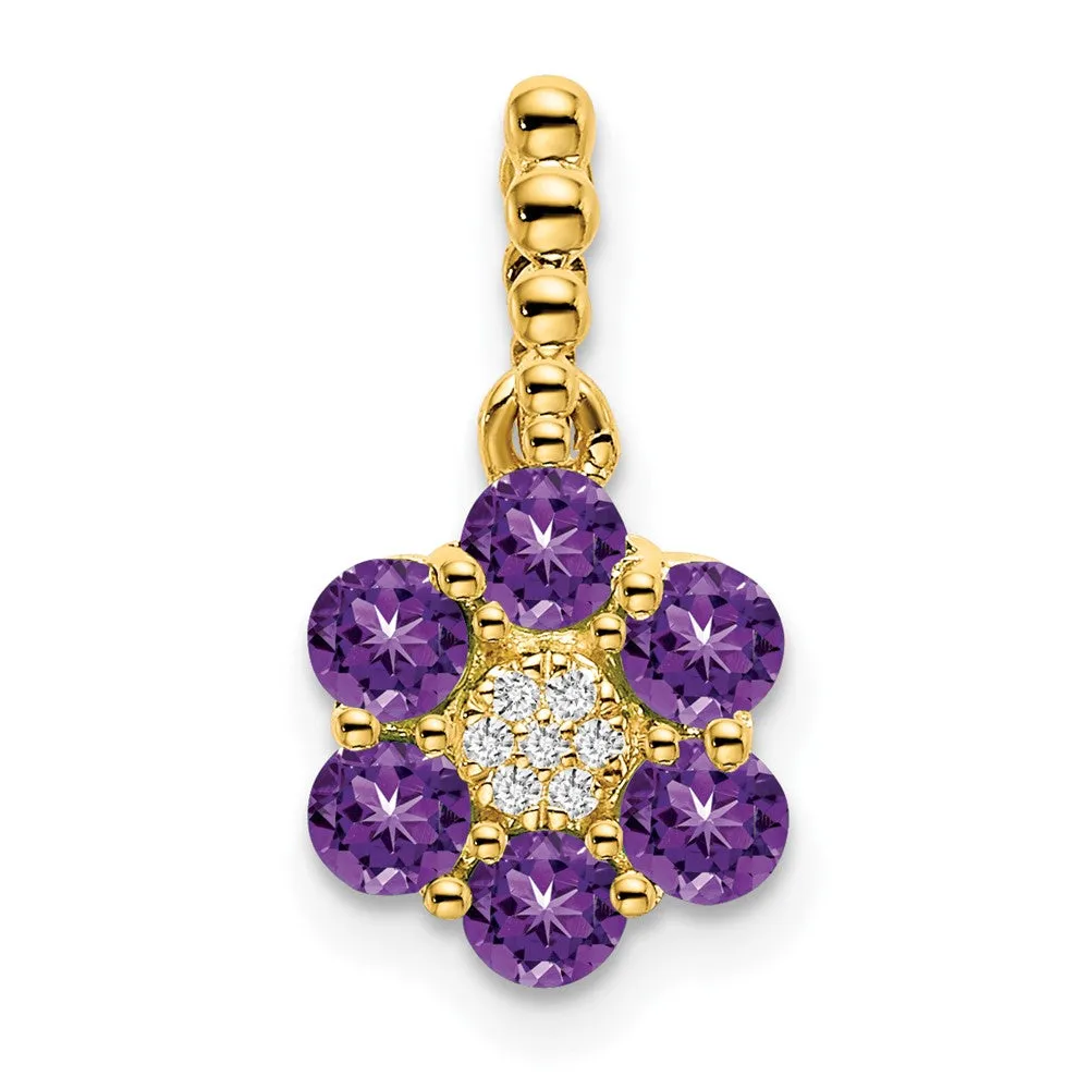 14k Amethyst and Diamond Floral Pendant