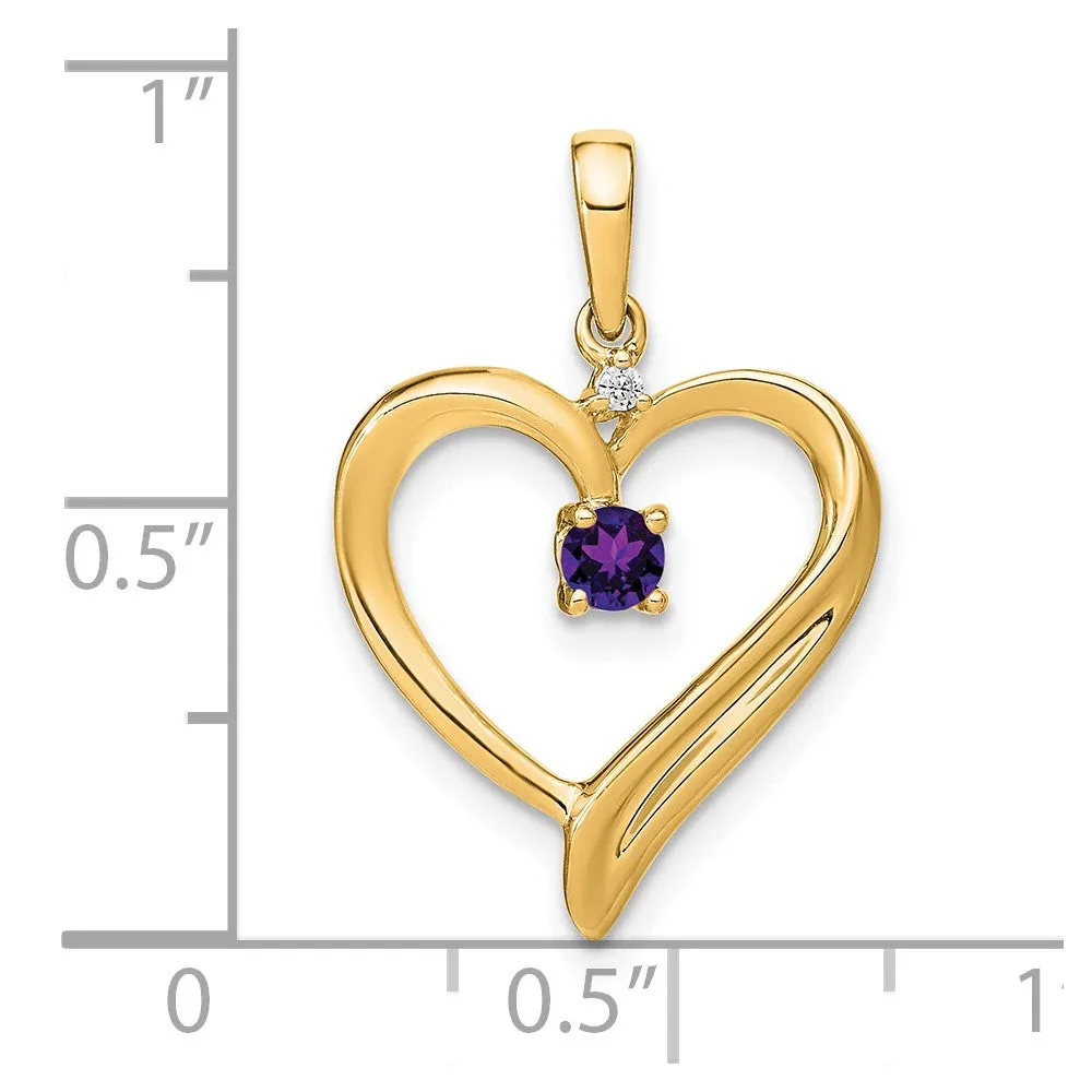 14k Amethyst and Diamond Heart Pendant