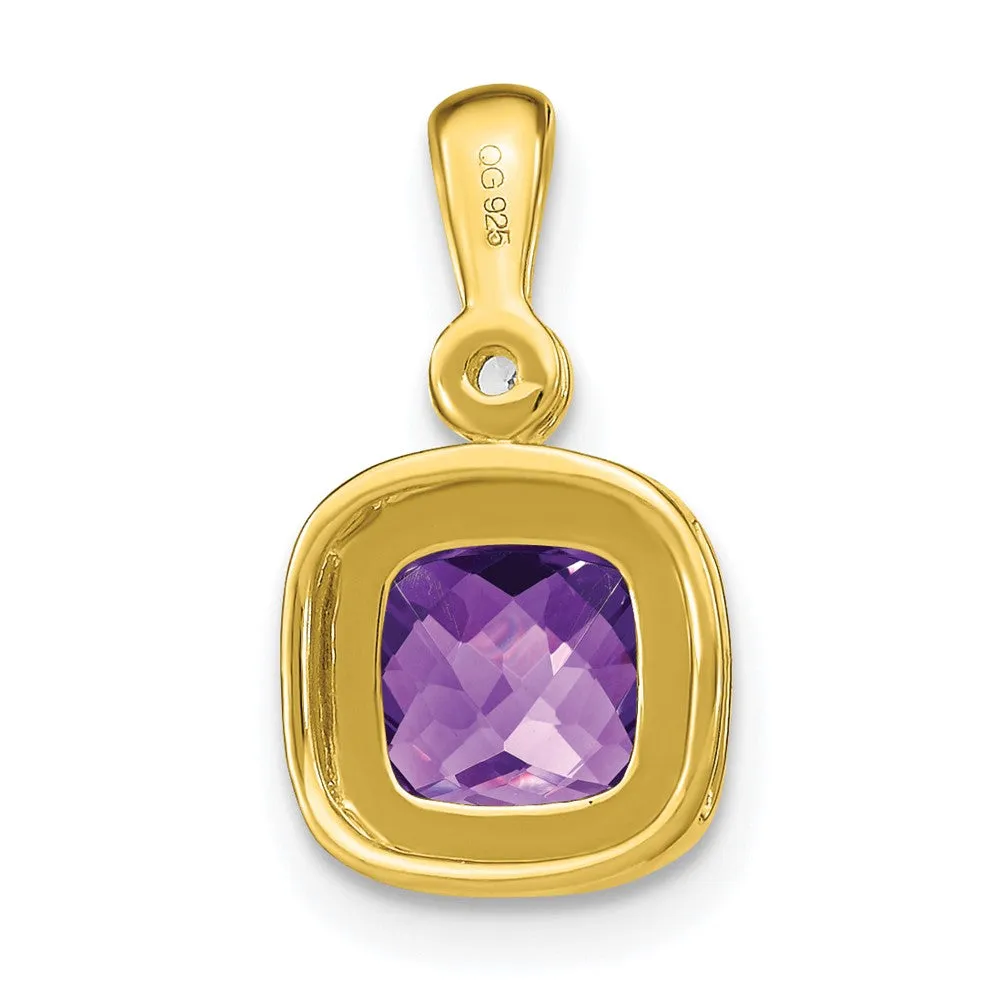 14k Cushion Amethyst and Diamond Pendant