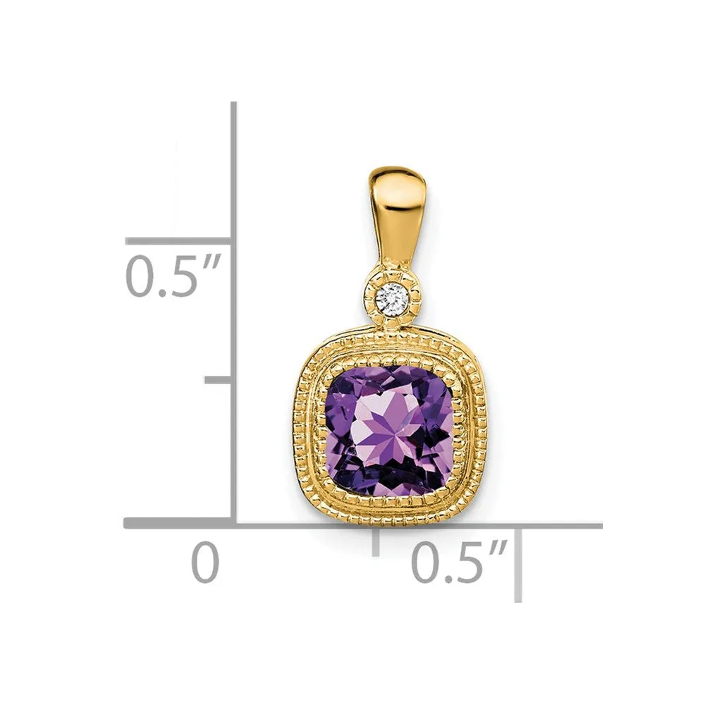14k Cushion Amethyst and Diamond Pendant