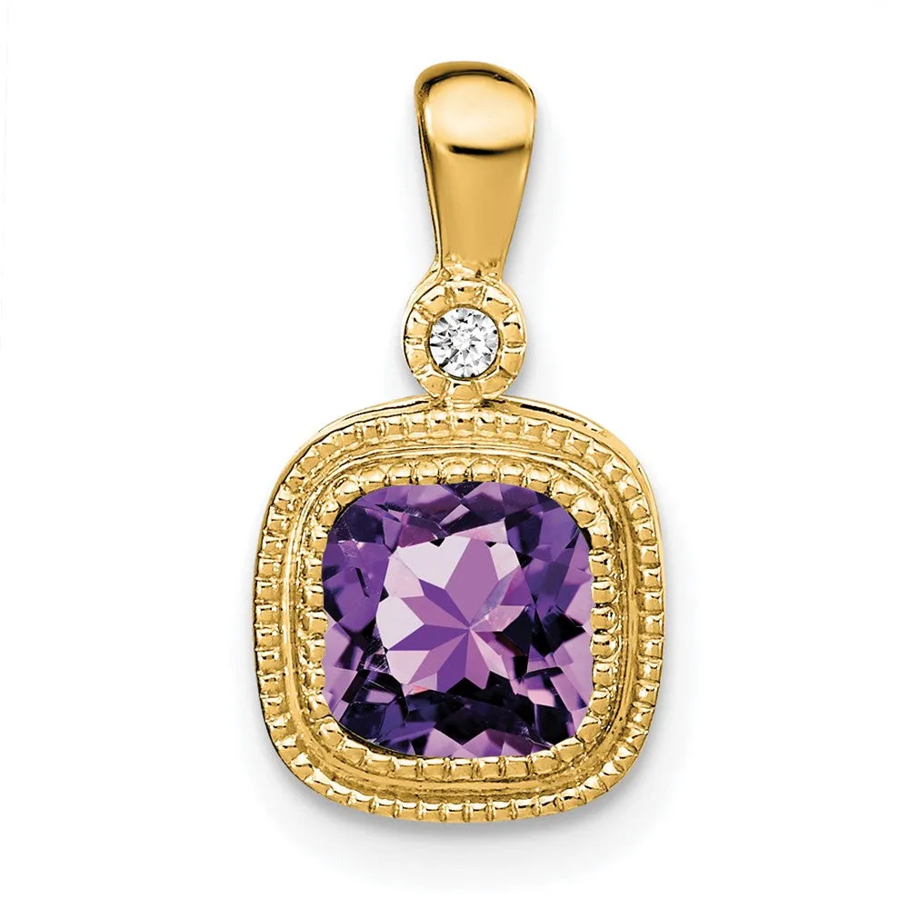 14k Cushion Amethyst and Diamond Pendant