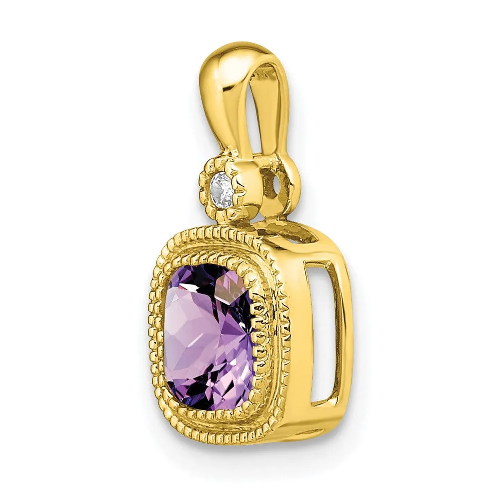 14k Cushion Amethyst and Diamond Pendant