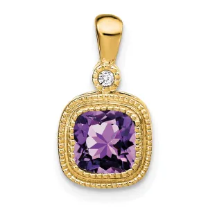 14k Cushion Amethyst and Diamond Pendant