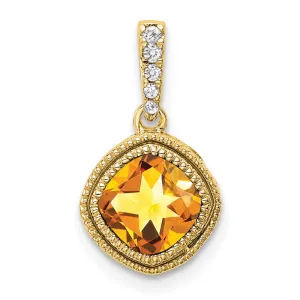 14k Cushion Citrine and Diamond Pendant