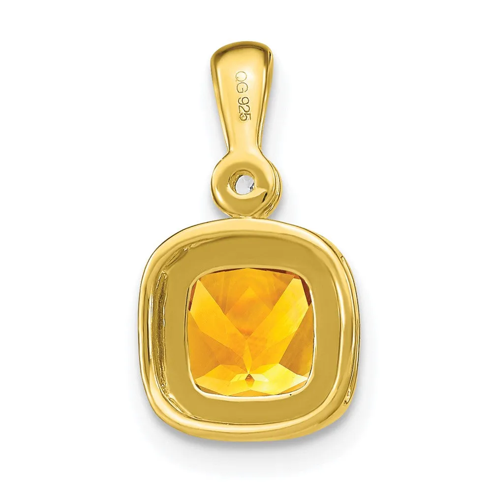 14k Cushion Citrine and Diamond Pendant