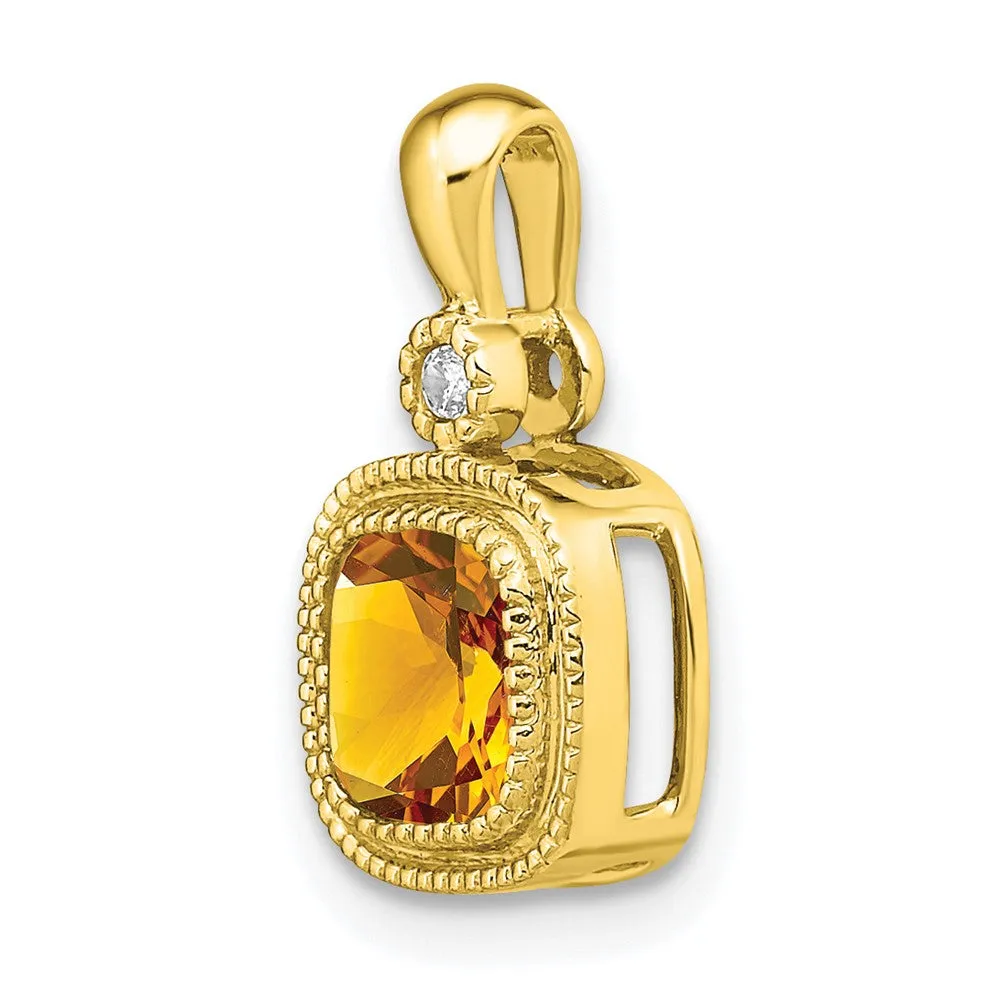 14k Cushion Citrine and Diamond Pendant