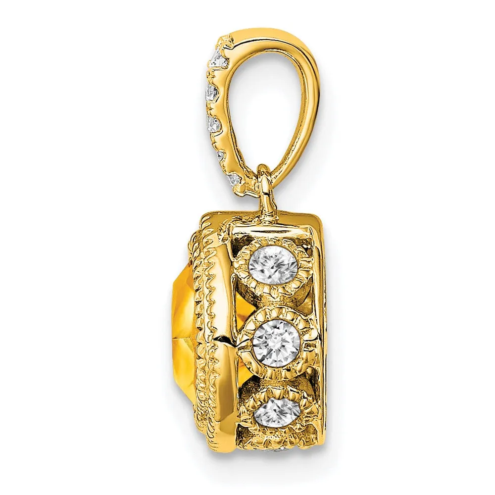 14k Cushion Citrine and Diamond Pendant