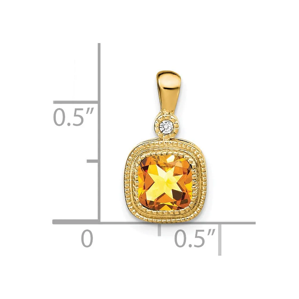 14k Cushion Citrine and Diamond Pendant