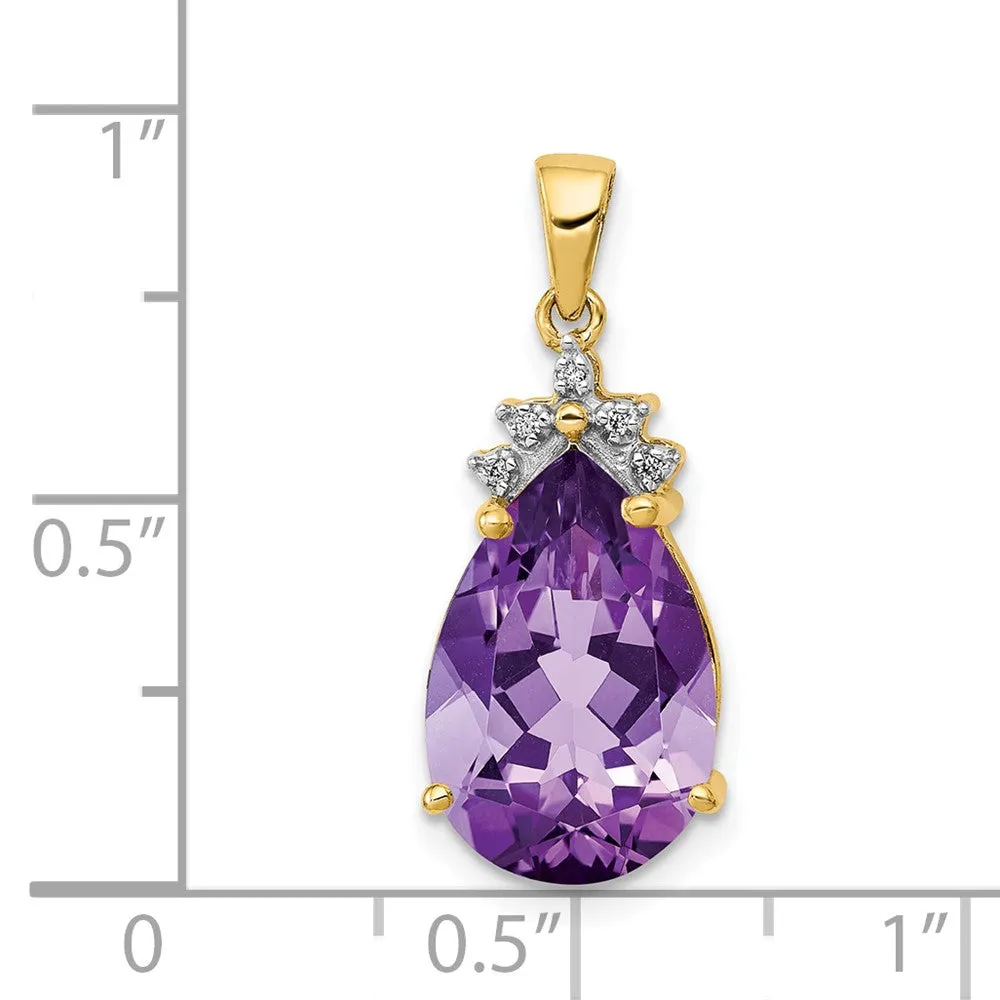 14k Pear 3.55 Amethyst & Diamond Pendant