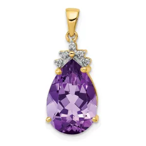 14k Pear 3.55 Amethyst & Diamond Pendant