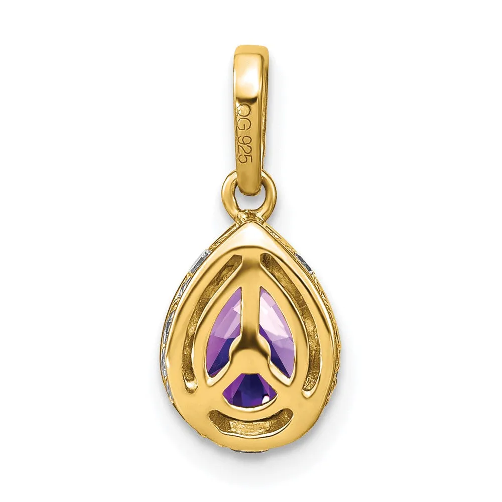 14k Pear Amethyst and Diamond Pendant